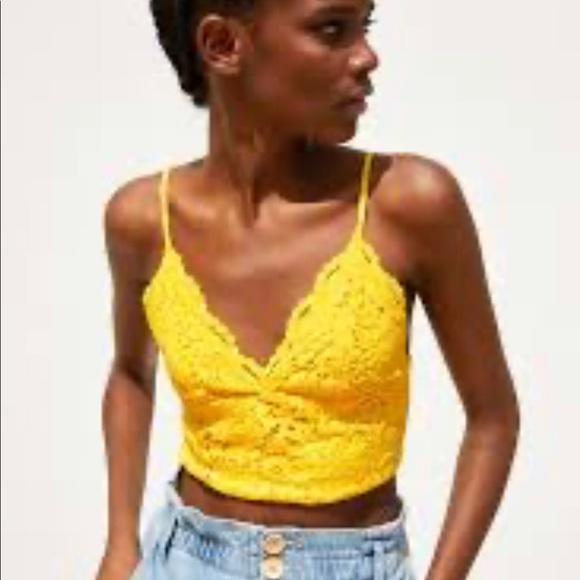 zara yellow lace top